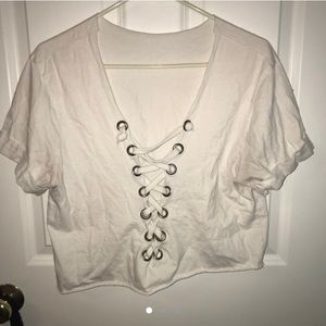 Emma and sam white criss cross tee